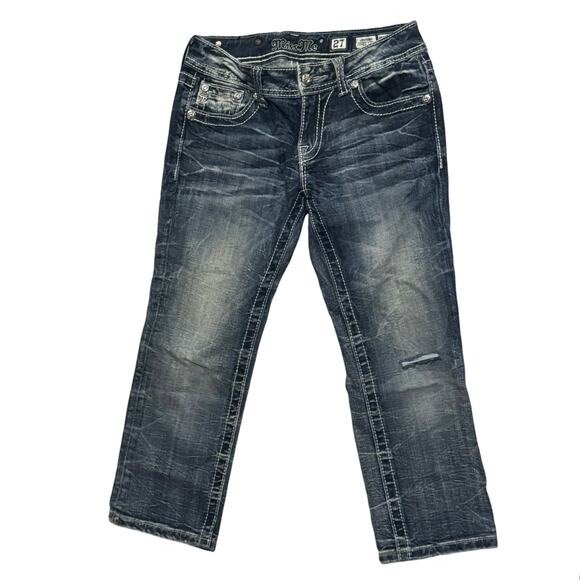 Miss Me Blue Jeans WOMEN’S Size 27 Signature Cuffed Capri Fit denim sequin - Picture 2 of 6